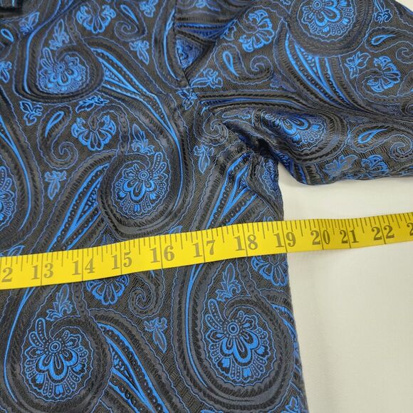 Barry.Wang Men's Black &Blue Paisley Flower Shirt Size S - Picture 9 of 11